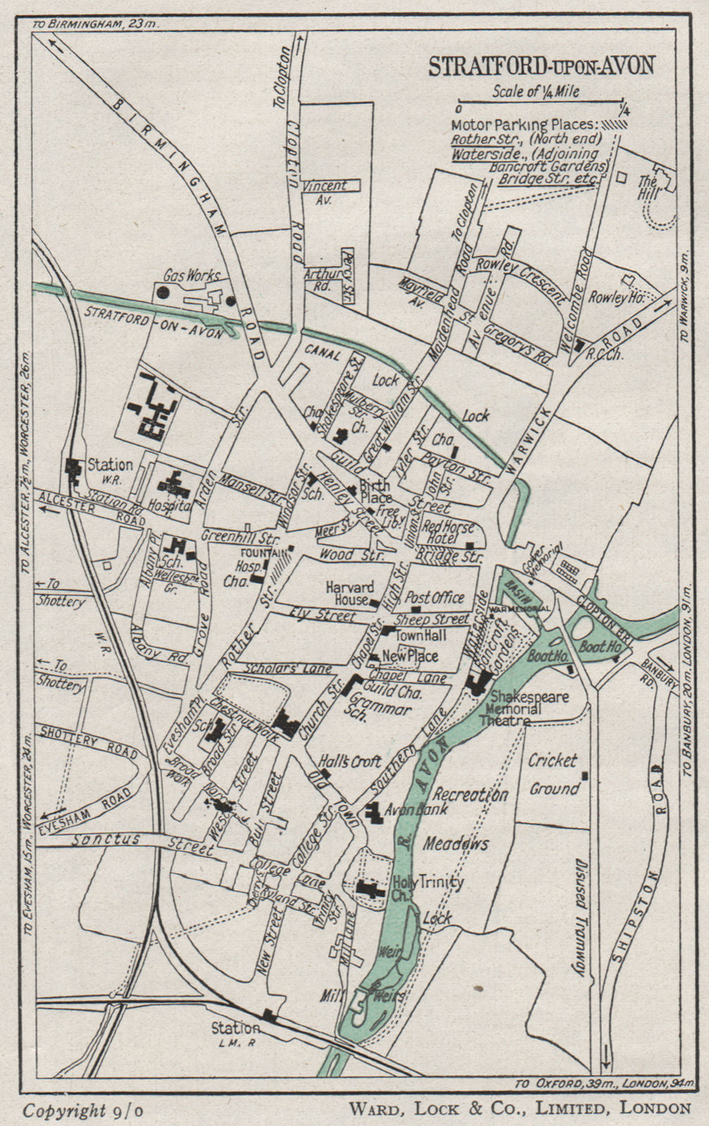 STRATFORD-UPON-AVON vintage town/city plan. Warwickshire. WARD LOCK 1950 map